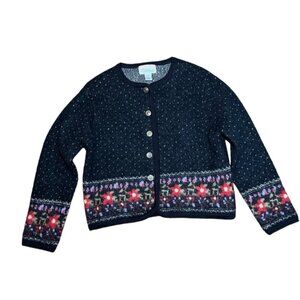 Vintage Antique Poinsettia Holiday Cardigan Grandmacore Wool Forest Petite L